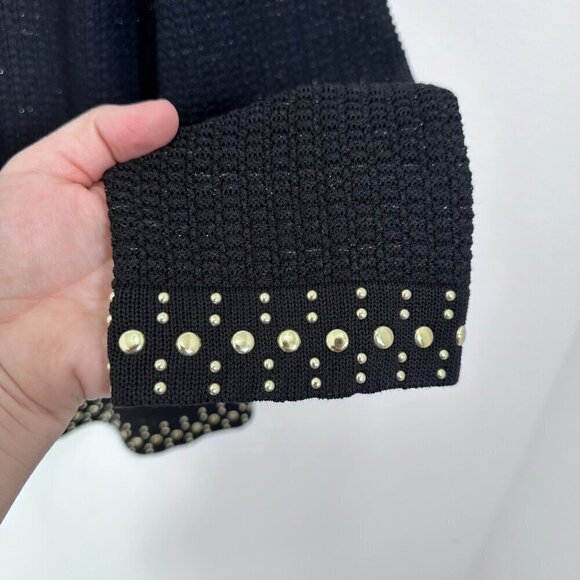 Misook Black and Gold Stud-Trim Knit Jacket Contemporary Longline Old Money Med - Picture 4 of 7